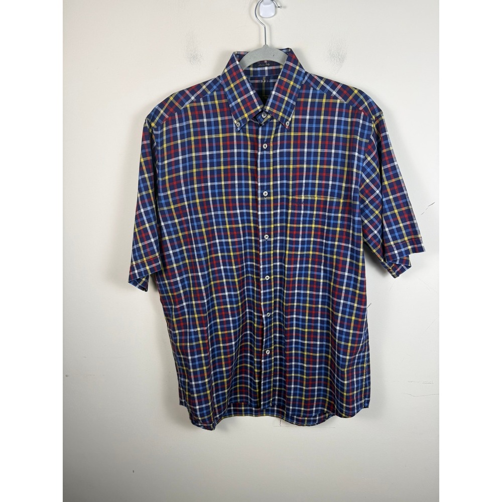 Paul & Shark Yachting Plaid Short Sleeve Button Down Shirt Blue Red Yellow L